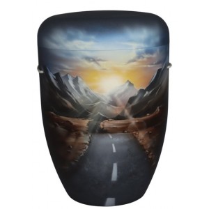 Hand Painted Biodegradable Cremation Ashes Funeral Urn / Casket - Open Road to the Mountains